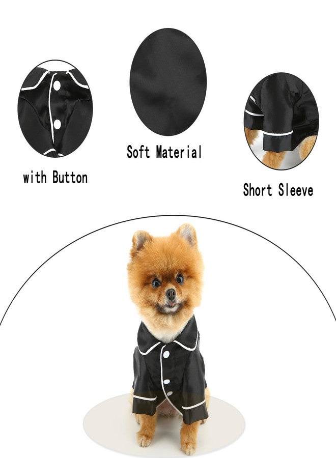 PAIDEFUL Soft Faux Silk Sleepwear for Small Dogs Cats Lapel Doggie Loungewear Lightweight Breathable Puppy Pajamas PJS Two-Legged Pet Shirt Clothes Summer Spring Chihuahua Apparel Button Up,Black,S - Image 5